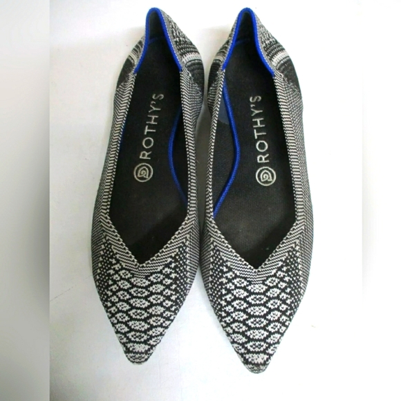 ROTHYS the Point retired black white python washable flats shoes 8 barely worn - Picture 1 of 6
